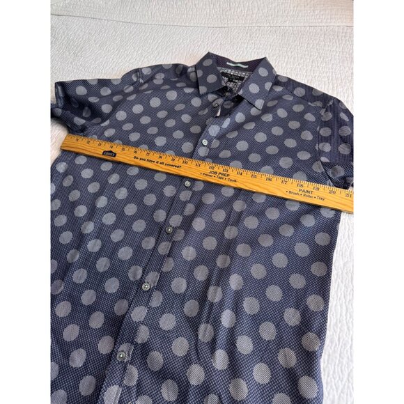 Ted Baker London Navy Large Spot Print Shirt SZ 4/L Long Sleeve Button-Up Flip C - Picture 9 of 10